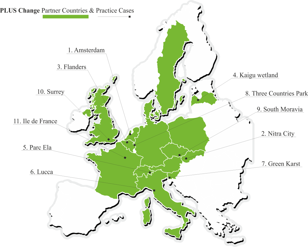 A map of Europe showing the locations of the 11 practice cases.